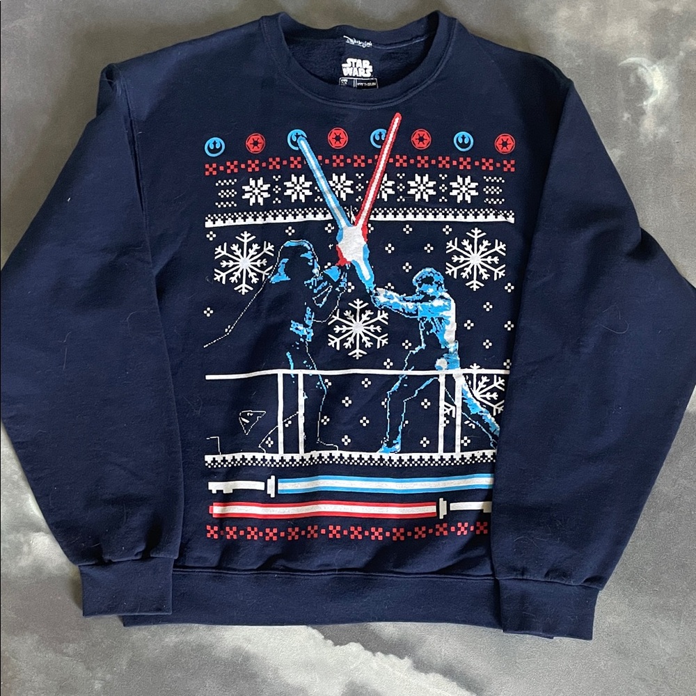 Star Wars Christmas Navy Crewneck with Lightsabers | M